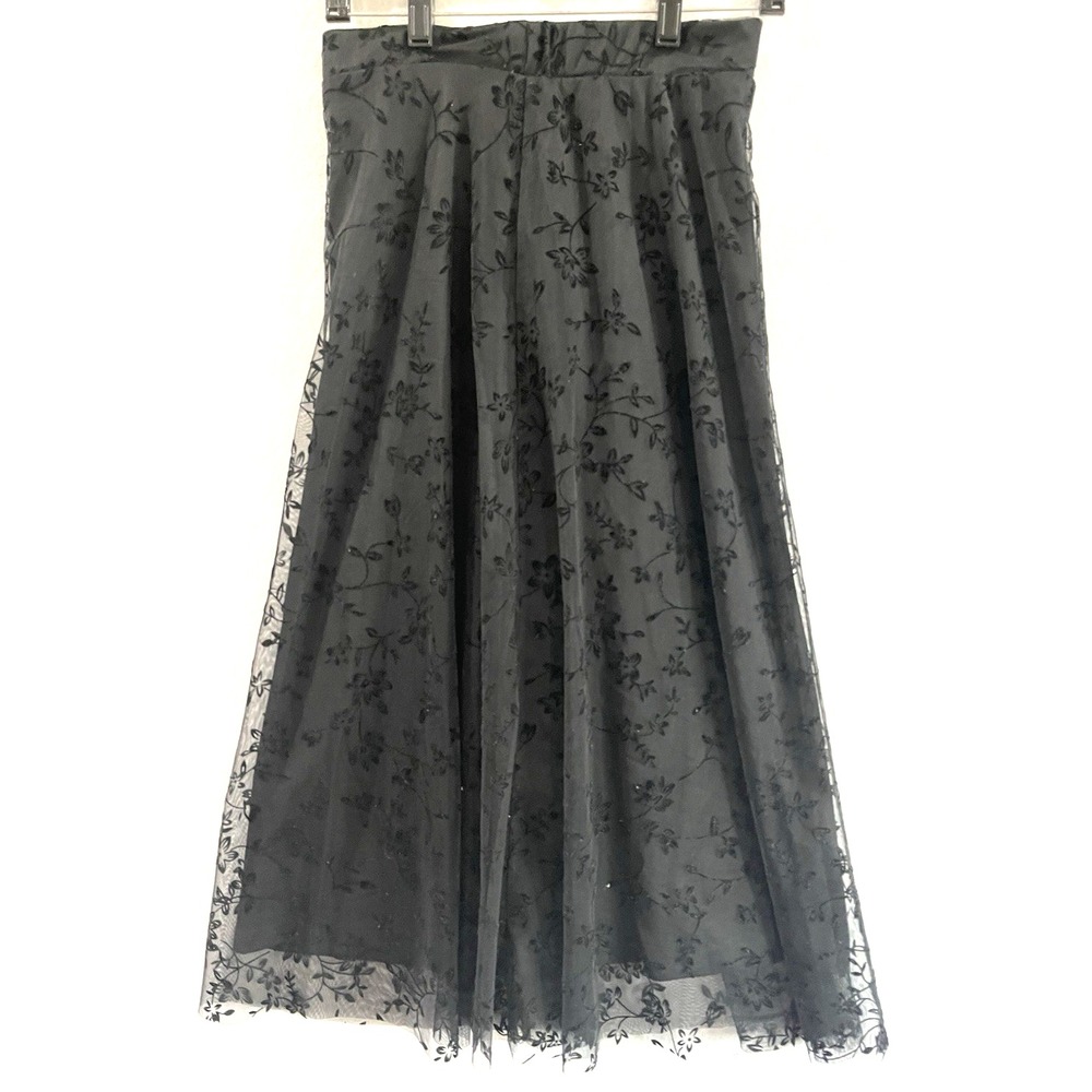 Y2K 90's Burn Out Black Whimsigoth Midi Skirt M Dark Romantic Gothic Coquette